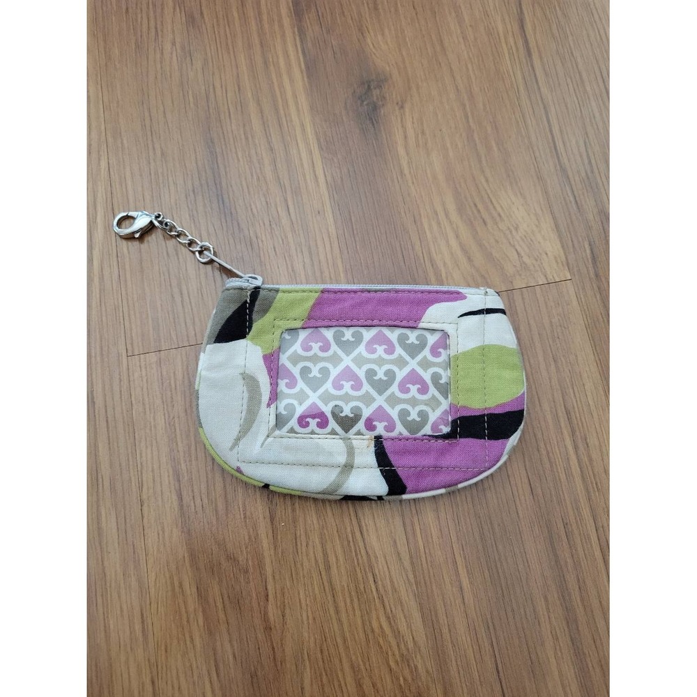 Vera Bradley Zip ID Case Wallet Keychain Abstract Floral Purple Green